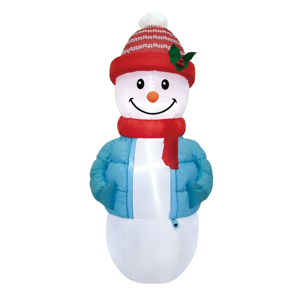 Snowman in Blue Puffer Jacket Christmas Airblown Yard Inflatable 4ft, New